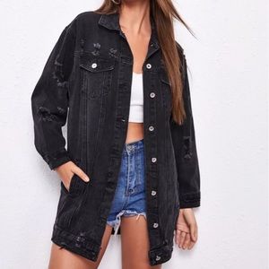 distressed black jean jacket